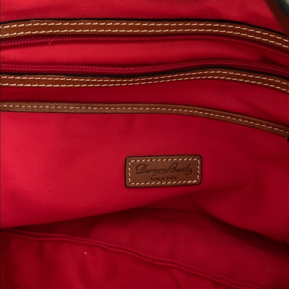 Dooney & Bourke Navy and White Striped Tote with Brown Trim - Picture 3 of 6